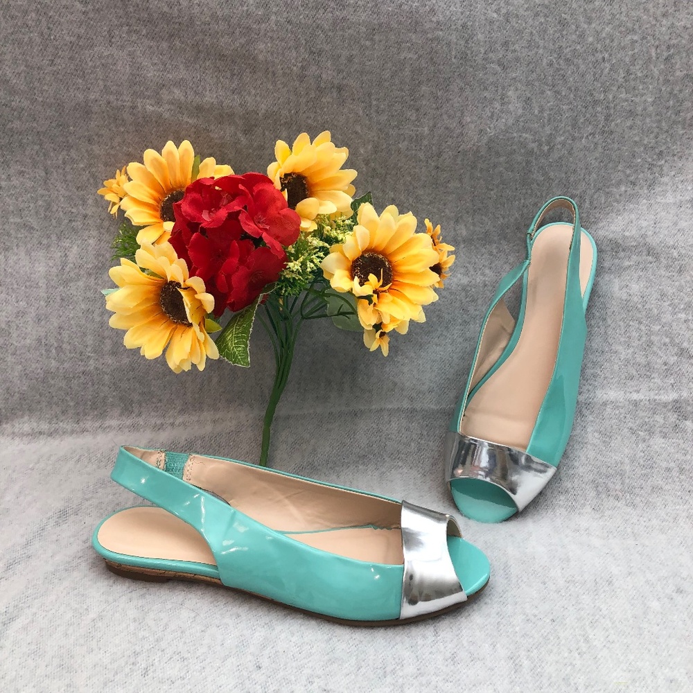 NWOT - Mint & Silver Patent Slingbacks